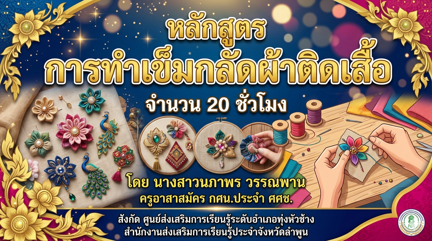 หลักสูตรการทำเข็มกลัดผ้าติดอกเสื้อ จำนวน 20 ชั่วโมง