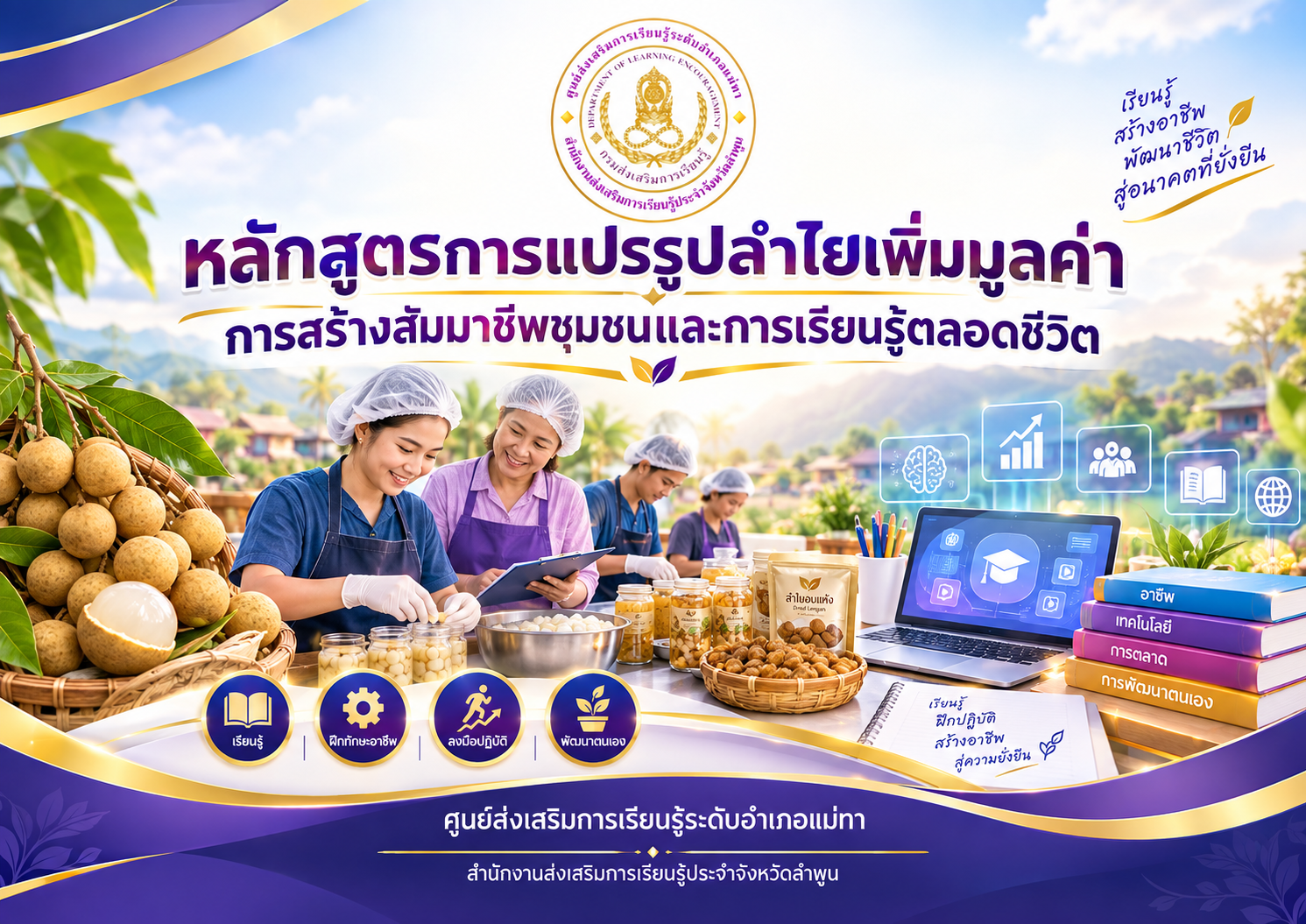 การแปรรูปลำไยเพิ่มมูลค่า สู่การสร้างสัมมาชีพชุมชนและการเรียนรู้ตลอดชีวิต(Value-Added Longan Processing for Community Enterprise and Lifelong Learning)